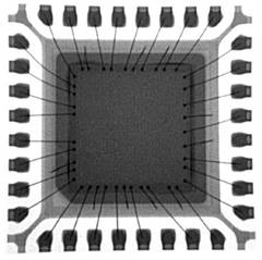 QFP 封装 X-ray 图像:显示封装内部的裸片(Die)、键合线与引脚框架。